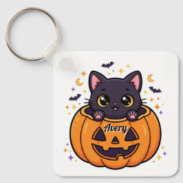 Personlig söt svart kattpumpa Halloween Nyckelring