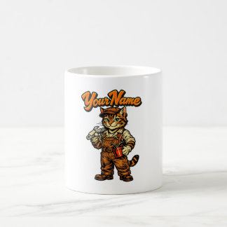 Personlig söt tabbykatt mekaniker kaffemugg