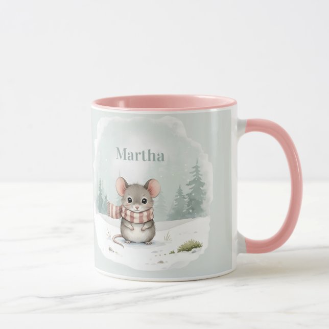 Personlig söt vattenfärgmus vinter  mugg (Höger)
