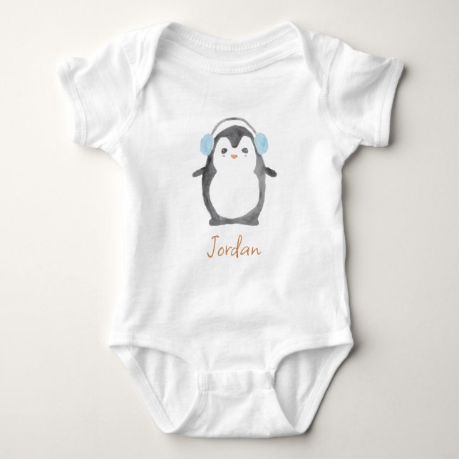 Personlig söt vattenfärgspenguin baby t shirt (Framsida)