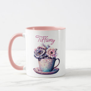 Personlig Söt Vintage Tea Kopp of Flowers