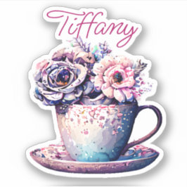 Personlig Söt Vintage Tea Kopp of Flowers Klistermärken