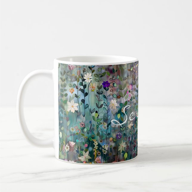 Personlig Söt Whimsical Boho Wildblomteal Kaffemugg (Vänster)