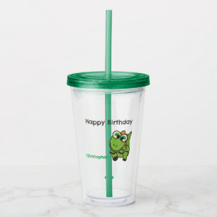 Personlig söta gröna dinosaurier blå födelsedag take away mugg