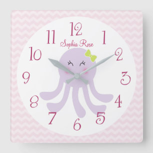 Personlig Söta havet Octopus Nursery Clock Fyrkantig Klocka