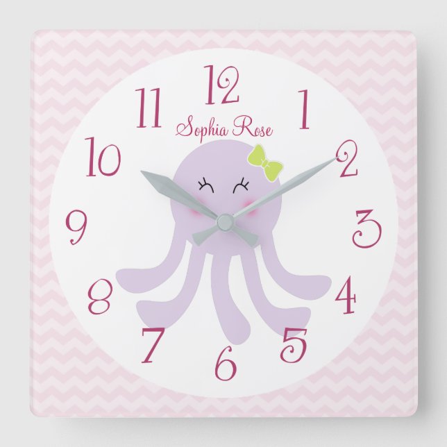 Personlig Söta havet Octopus Nursery Clock Fyrkantig Klocka (Framsida)