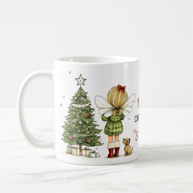 Personlig söta mysiga fe- och valp-jul  kaffemugg (Vänster)