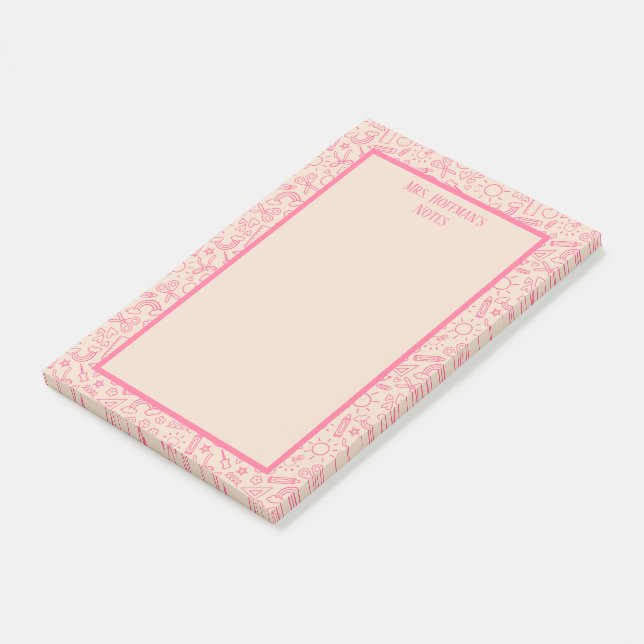 Personlig, söta skolessentialer mönster post-it block (Vinklad)