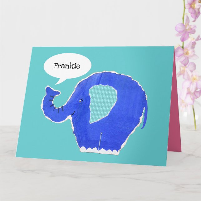Personlig sötnos elefant födelsedagsgratulationsko kort (Orkide)