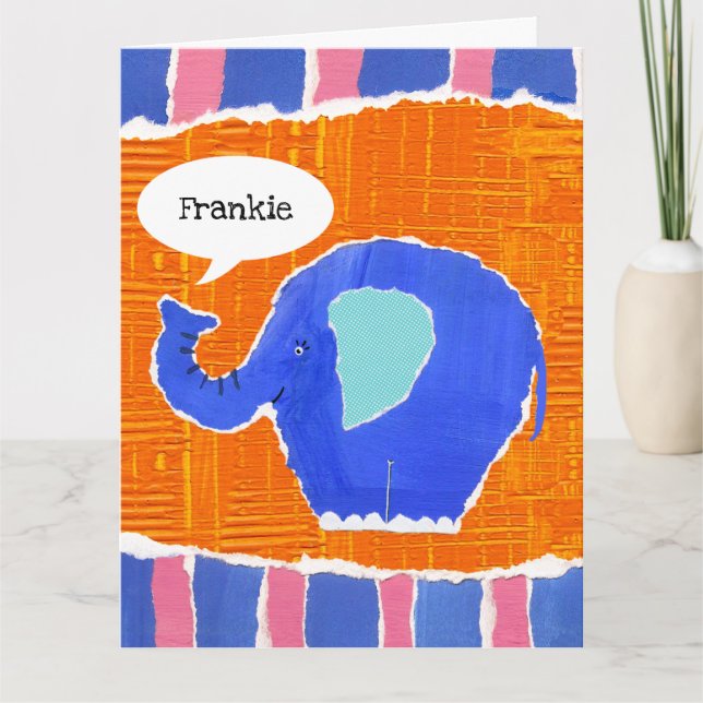 Personlig sötnos elefant födelsedagsgratulationsko kort (Framsida)