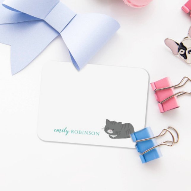 Personlig sötnos grå katt-kort anteckningskort (Skapare uppladdad)