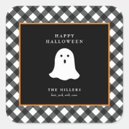Personlig sötnos Halloween-ruta med gingham-mönste Fyrkantigt Klistermärke