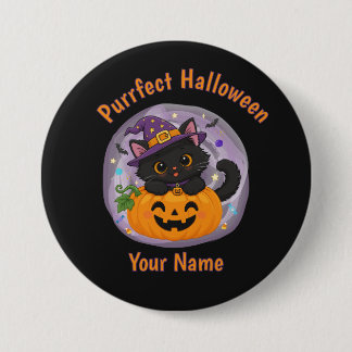 Personlig sötnos Svart Katt Halloween-knapp Knapp