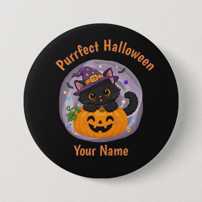 Personlig sötnos Svart Katt Halloween-knapp Knapp (Framsida)