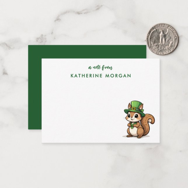 Personlig sötnos till St. Patrick's Day-ekorre Anteckningskort (Fram/Back In Situ)