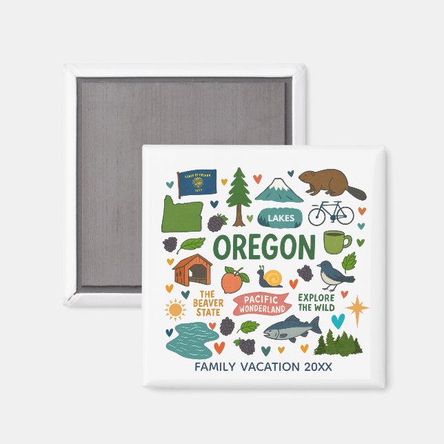 Personlig souvenir från Oregonfamiljens resa Magnet (Front/Back)