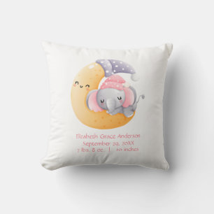 Personlig sovande elefant måne rosa flicka baby kudde
