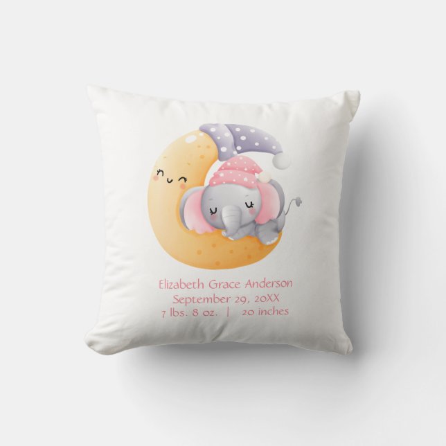 Personlig sovande elefant måne rosa flicka baby kudde (Framsida)