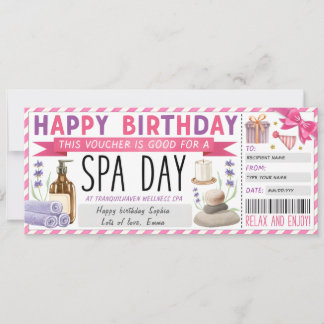 Personlig spa-dag Gift Voucher Biljett Inbjudningar