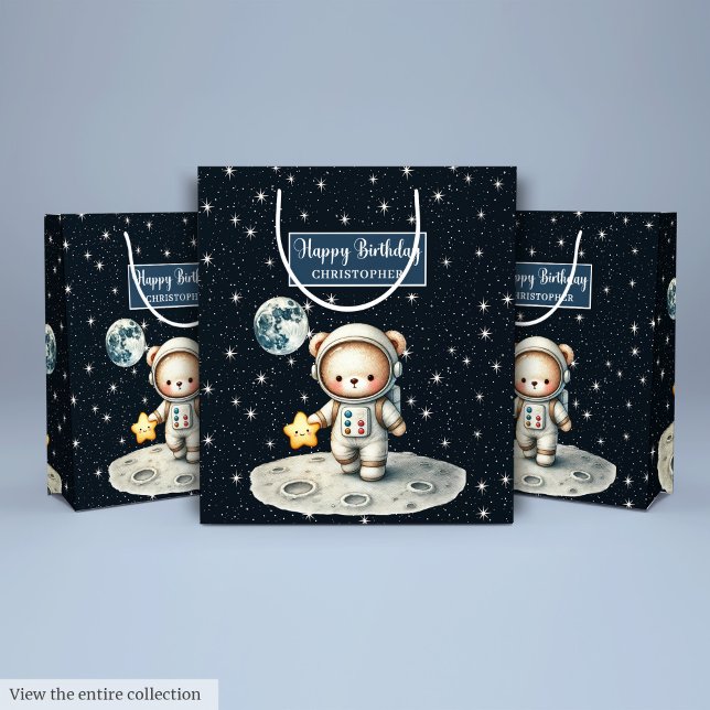 Personlig Space Bear Gift Bag för födelsedag (Personalized Space Bear Gift Bag for Birthday)