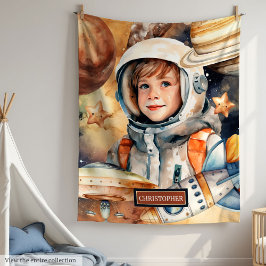 Personlig Space Blanket med Astronaut för Boys Fleecefilt