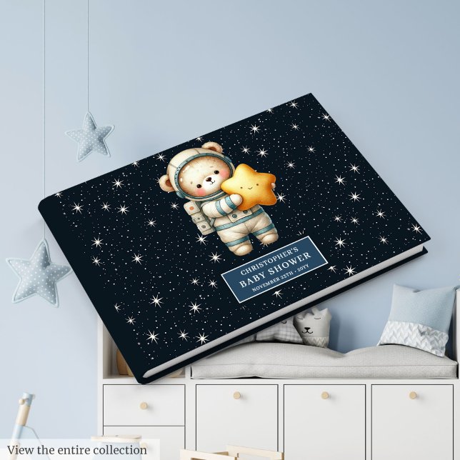 Personlig Space Nalle Guest Bok Pojke (Personalized Space Teddy Bear Guest Book Baby Boy)