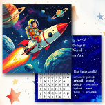 Personlig Space Thenzes Boy's Birthday Kort<br><div class="desc">Ett roligt kort för en liten pojke som du kan personlig! Lägg till ditt eget anpassningsbar-meddelande plus din sons eller barnsons namn! En söt retro tecknad bok stil illustration av en liten pojke som flyger på en raketer genom rymden! Inuti finns en roligt rymd med korsord och en pub för...</div>