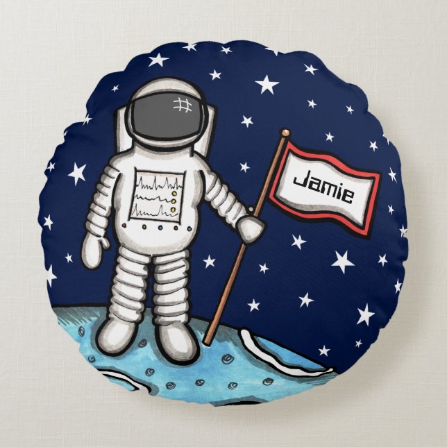Personlig Spaceman Astronaut Cosmonaut Round Cu Rund Kudde (Framsidan)