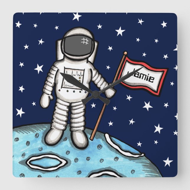 Personlig Spaceman Astronaut Cosmonaut Square W Fyrkantig Klocka (Framsida)