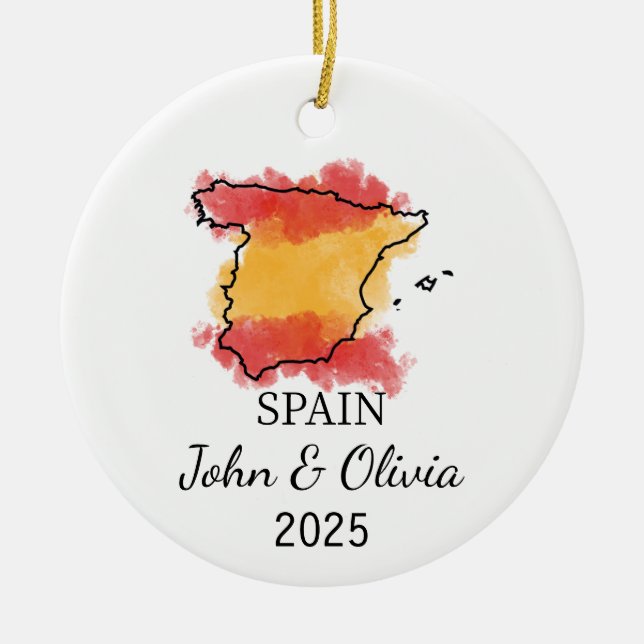 Personlig Spanien Ornament, Spanien Flagga Gift Julgransprydnad Keramik (Framsidan)
