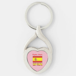 Personlig spansk flagg Hjälteskap rosa hjärta Twisted Heart Silverfärgad Nyckelring