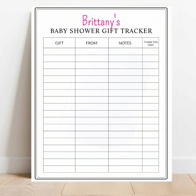 Personlig Spårare för babystölder (Personalized Baby Shower Gift Log Tracker)