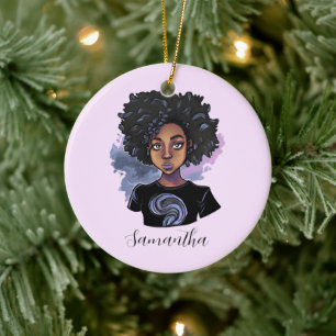 Personlig Sparkling African American Woman Julgransprydnad Keramik