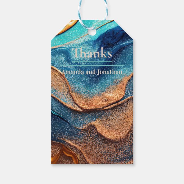 Personlig Sparkly Blue Orange Bröllop Tack Presentetikett (Framsidan)