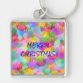 PERSONLIG SPARKLY FÄRGAD GOD JUL FYRKANTIG SILVERFÄRGAD NYCKELRING