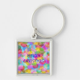 PERSONLIG SPARKLY FÄRGAD GOD JUL FYRKANTIG SILVERFÄRGAD NYCKELRING