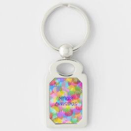 PERSONLIG SPARKLY FÄRGAD GOD JUL REKTANGULÄRT SILVERFÄRGAD NYCKELRING