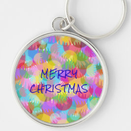 PERSONLIG SPARKLY FÄRGAD GOD JUL RUND SILVERFÄRGAD NYCKELRING