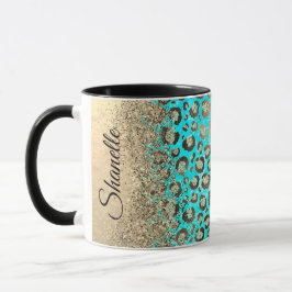 Personlig Sparkly Glittery Turcouise Leopard Mugg
