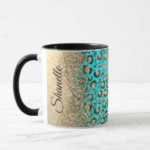 Personlig Sparkly Glittery Turcouise Leopard Mugg