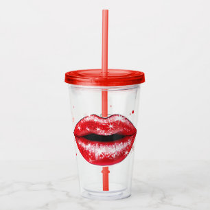 Personlig Sparkly Red Kärlek Läppar Akryltumbler Take Away Mugg