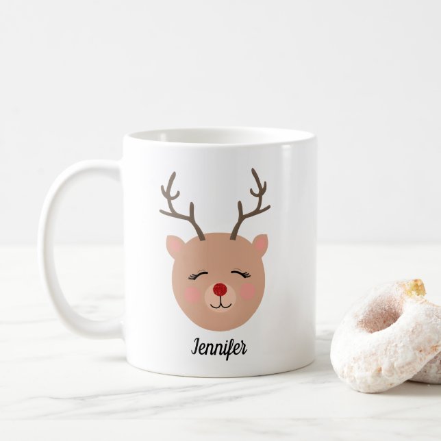 Personlig Sparkly Red-Nested Reindeer Mugg (Med munk)