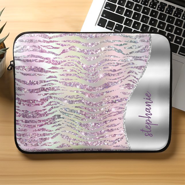 Personlig Sparkly Rosa Diamond Tiger Rand Laptop Fodral (Skapare uppladdad)