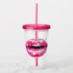 Personlig Sparkly Rosa Kärlek Läppar Akryltumble Take Away Mugg