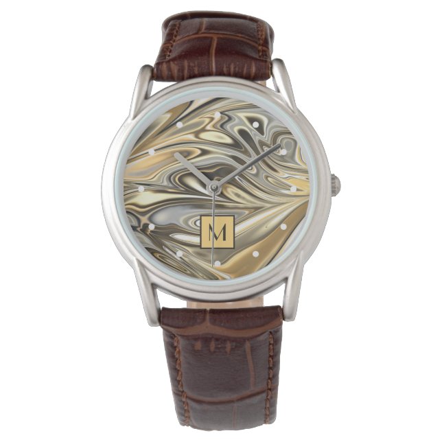 Personlig specialdesignad guld silver grå marmorer armbandsur (Framsida)
