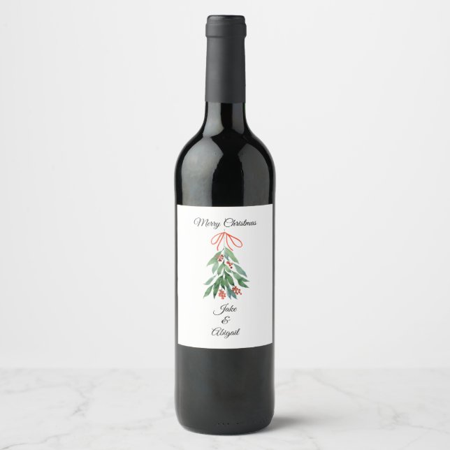Personlig specialgjord misteltoe God Jul Vinflaska Etikett (Framsida)