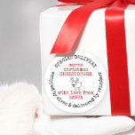 Personlig Speciell Delivery från Santa Santa Runt Klistermärke<br><div class="desc">Personligens för barn för julklistermärken. Trendigets skrivmaskinsmönster med doodle teckning av en röd nosrenare. Mallen är inställd på redo så att du kan lägga till ditt eget meddelande i mitten - exempeltexten lyder "god jul [DITT NAMN] med kärlek från SANTA". Budskapet från frimärke stil vid kant står "SPECIELL LEVERANS som...</div>