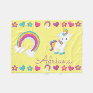 Personlig Spipande Baby Unicorn & Rainbow Fleecefilt