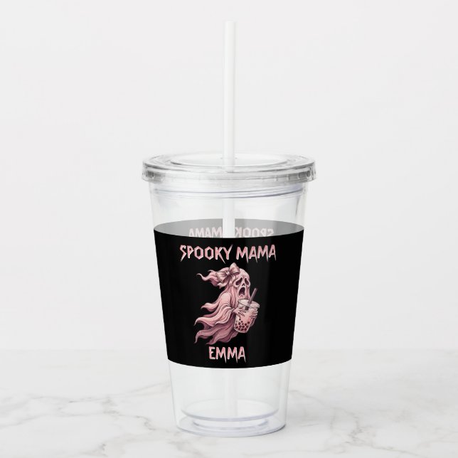Personlig Spöklik Mama Coquette Rosa Spöke Take Away Mugg (Framsida)