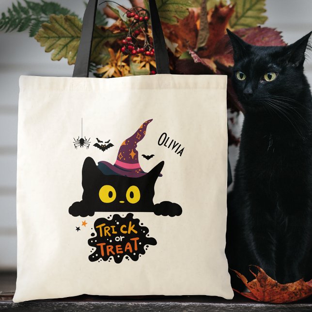 Personlig Spooky Black Cat Bus eller godis Tygkasse (Skapare uppladdad)